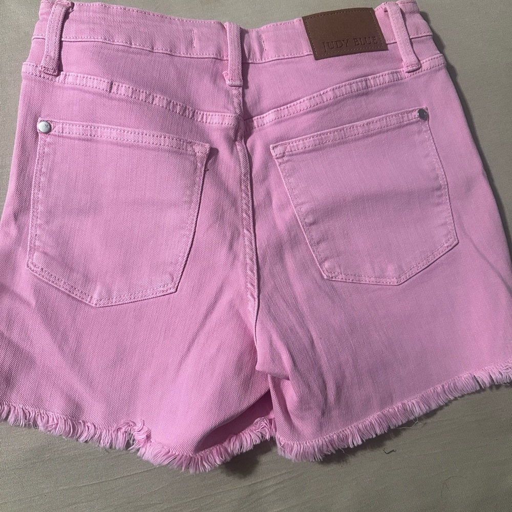 Judy Blue Pink Frayed Hem Denim Shorts